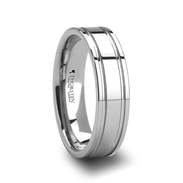 ANCHORAGE | Silver Tungsten Ring, Shiny Dual Grooves, Flat - Rings - Aydins Jewelry - 1