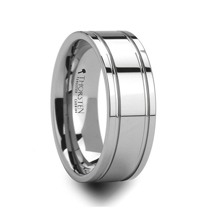 ANCHORAGE | Silver Tungsten Ring, Shiny Dual Grooves, Flat - Rings - Aydins Jewelry - 3