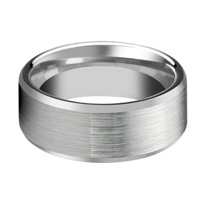 ANDREW | Tungsten Ring Silver Beveled Edges - Rings - Aydins Jewelry