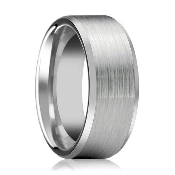 ANDREW | Tungsten Ring Silver Beveled Edges - Rings - Aydins Jewelry