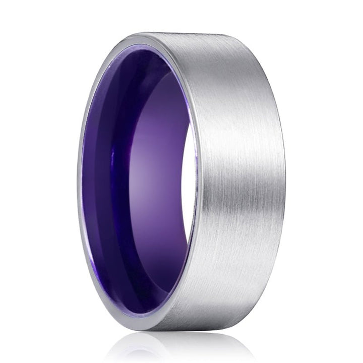 ANEMONE | Purple Ring, Silver Tungsten Ring, Brushed, Flat - Rings - Aydins Jewelry - 1
