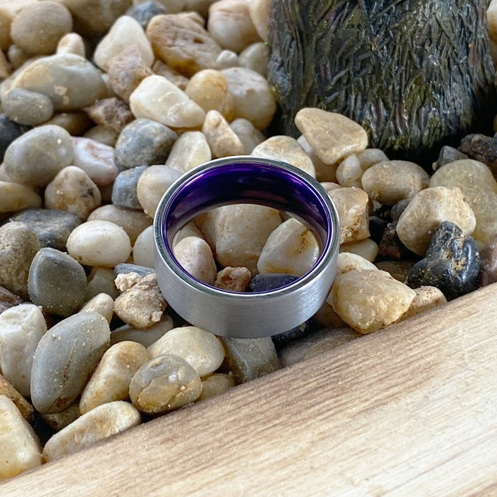 ANEMONE | Purple Ring, Silver Tungsten Ring, Brushed, Flat - Rings - Aydins Jewelry - 5