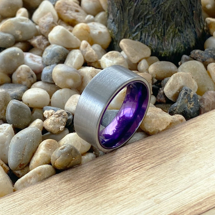 ANEMONE | Purple Ring, Silver Tungsten Ring, Brushed, Flat - Rings - Aydins Jewelry - 6