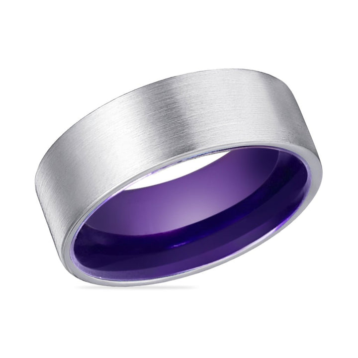 ANEMONE | Purple Ring, Silver Tungsten Ring, Brushed, Flat - Rings - Aydins Jewelry