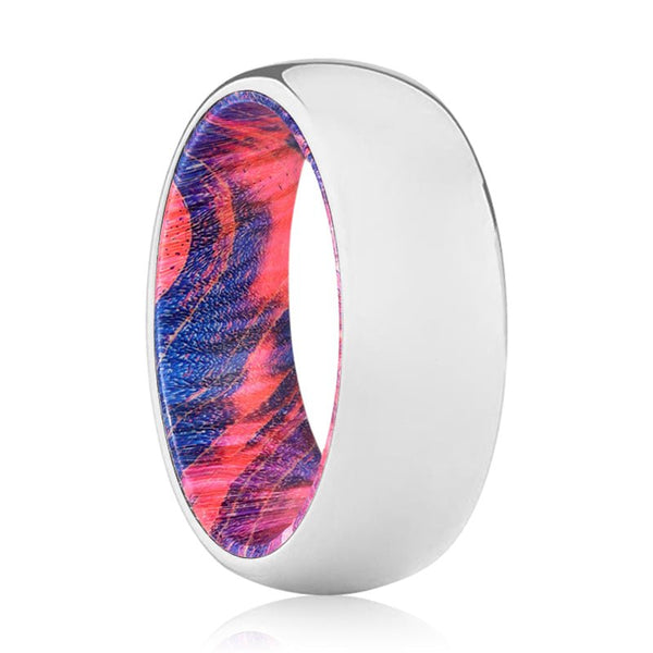 ANGELIC | Blue & Red Wood, Silver Tungsten Ring, Shiny, Domed - Rings - Aydins Jewelry - 1