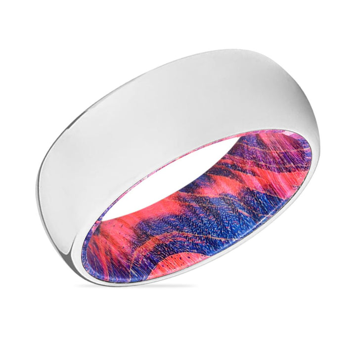 ANGELIC | Blue & Red Wood, Silver Tungsten Ring, Shiny, Domed - Rings - Aydins Jewelry - 2