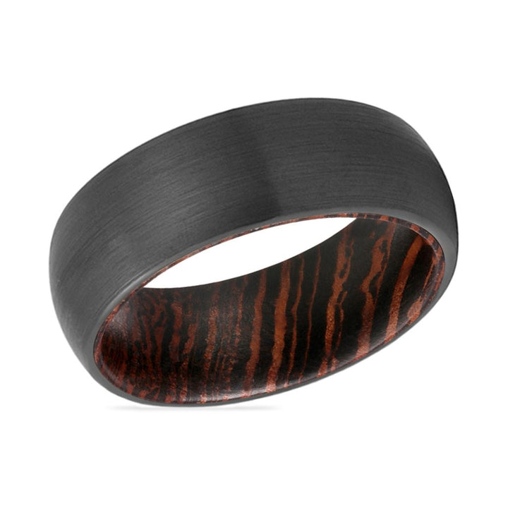 ANGELIC | Wenge Wood, Black Tungsten Ring, Brushed, Domed - Rings - Aydins Jewelry - 2