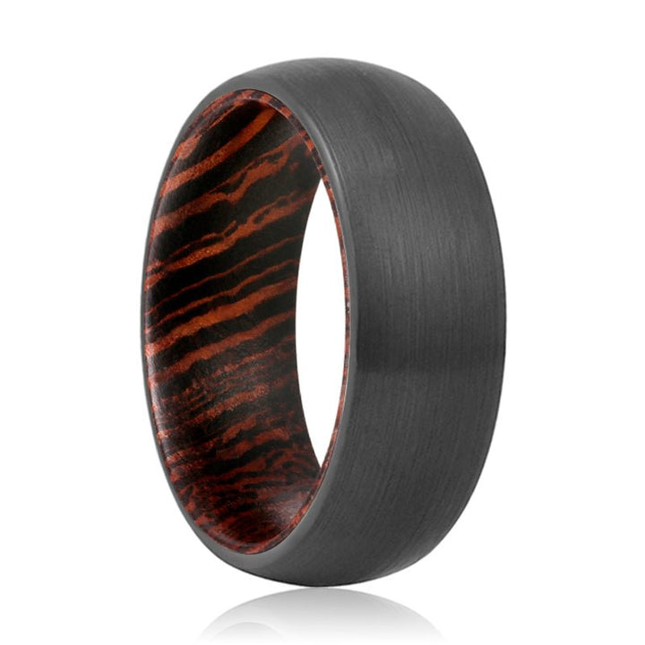 ANGELIC | Wenge Wood, Black Tungsten Ring, Brushed, Domed - Rings - Aydins Jewelry - 1