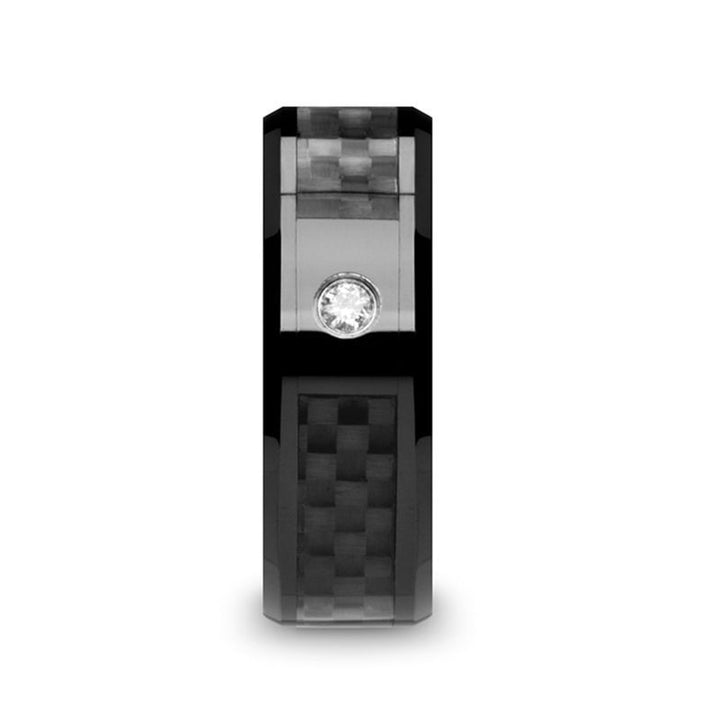 ANGUS | Black Ceramic Ring, Black Carbon Fiber Inlay, Diamond, Beveled - Rings - Aydins Jewelry - 2