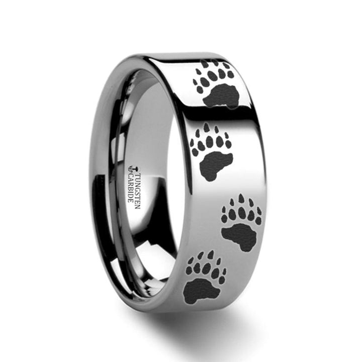 Animal Design Bear Paw Print Laser Engraved Flat Tungsten Wedding Ring for Men and Women - 4MM - 12MM - Rings - Aydins_Jewelry