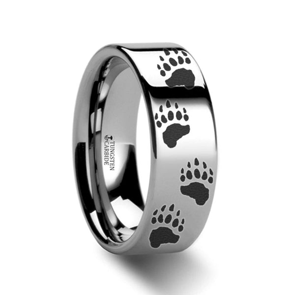 Animal Design Bear Paw Print Laser Engraved Flat Tungsten Wedding Ring for Men and Women - 4MM - 12MM - Rings - Aydins Jewelry - 1
