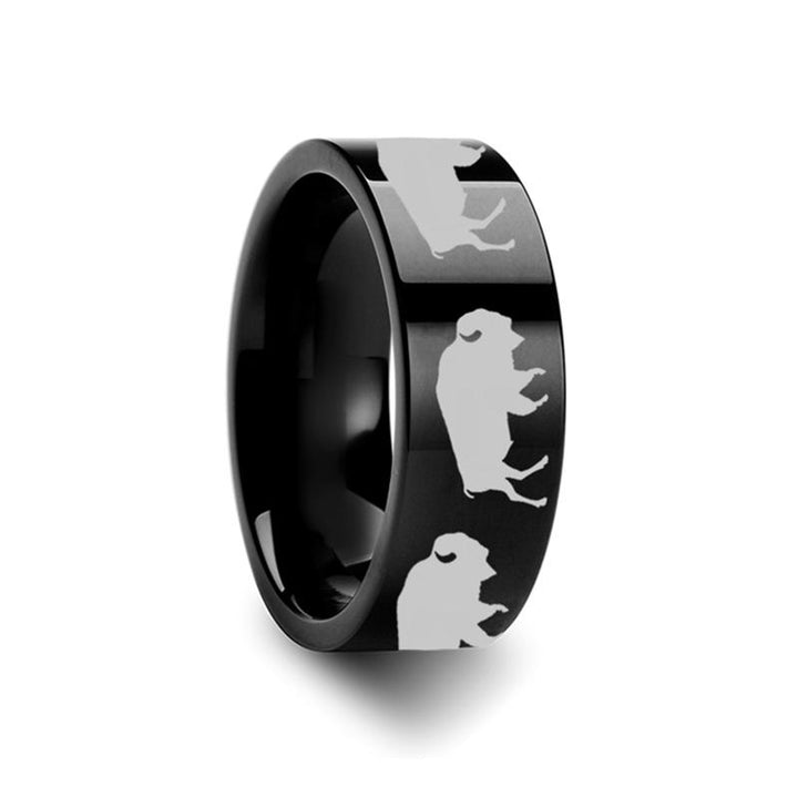 Animal Design Buffalo Print Laser Engraved Flat Polished Tungsten Wedding Band for Men and Women - 4MM - 12MM - Rings - Aydins Jewelry