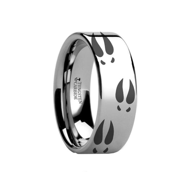 Animal Design Ring - Deer Print - Deer Track - Laser Engraved - Flat Tungsten Ring - 4mm - 6mm - 8mm - 10mm - 12mm - Rings - Aydins Jewelry - 1
