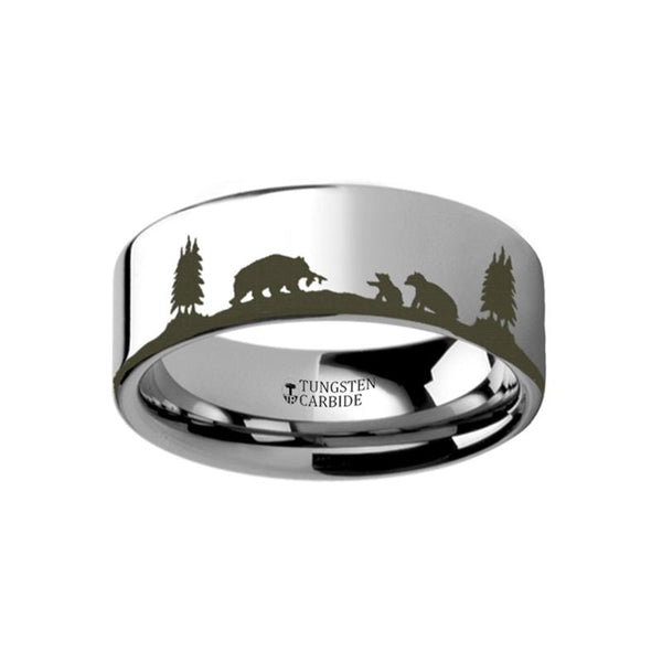 Animal Landscape Scene Bears - Bear Cubs Ring Laser Engraved Flat Couple Matching Band - Rings - Aydins Jewelry