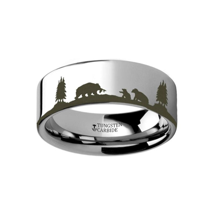Animal Landscape Scene Bears - Bear Cubs Ring Laser Engraved Flat Couple Matching Band - Rings - Aydins Jewelry - 1