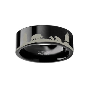 Animal Landscape Scene Bears - Bear Cubs Ring Lase Tungsten Carbide men's wedding band, image 2