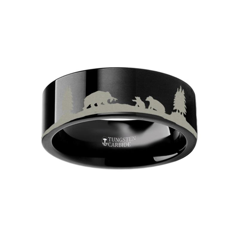Animal Landscape Scene Bears - Bear Cubs Ring Lase Tungsten Carbide men's wedding band, image 2