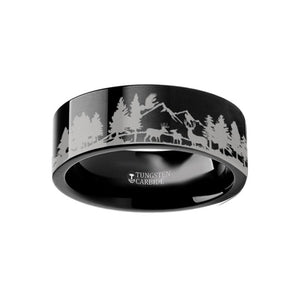 Animal Landscape Scene Reindeer Deer Stag Mountain Tungsten Carbide men's wedding band, image 2