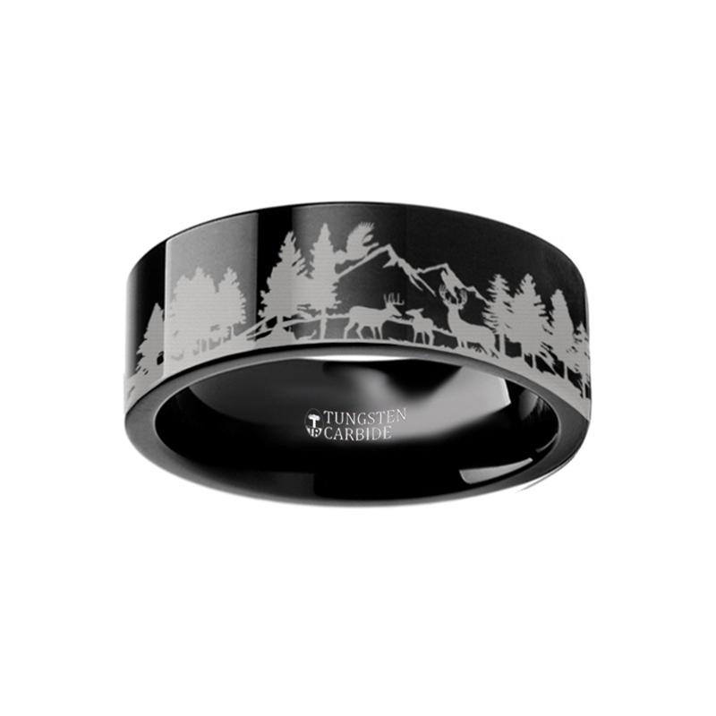 Animal Landscape Scene Reindeer Deer Stag Mountain Tungsten Carbide men's wedding band, image 2