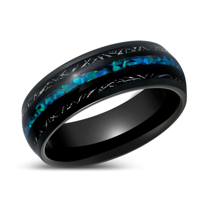 ANTONAS | Black Tungsten Ring Blue Opal - Rings - Aydins Jewelry - 2