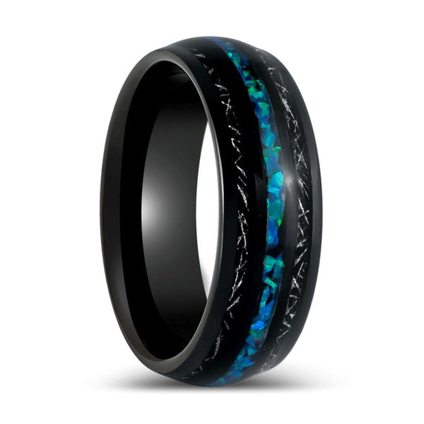 ANTONAS | Black Tungsten Ring Blue Opal - Rings - Aydins Jewelry