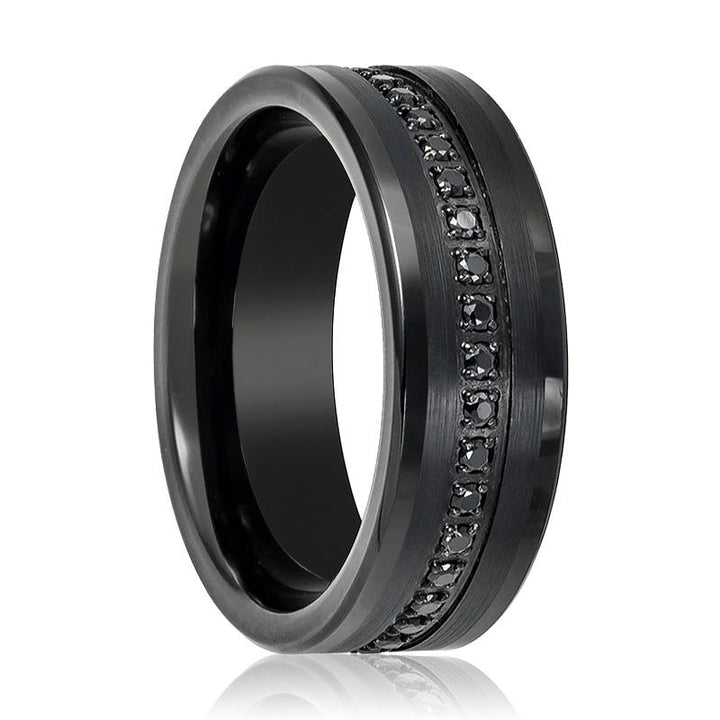 APODIS | Black Tungsten Ring, Black Sapphire Stone, Flat