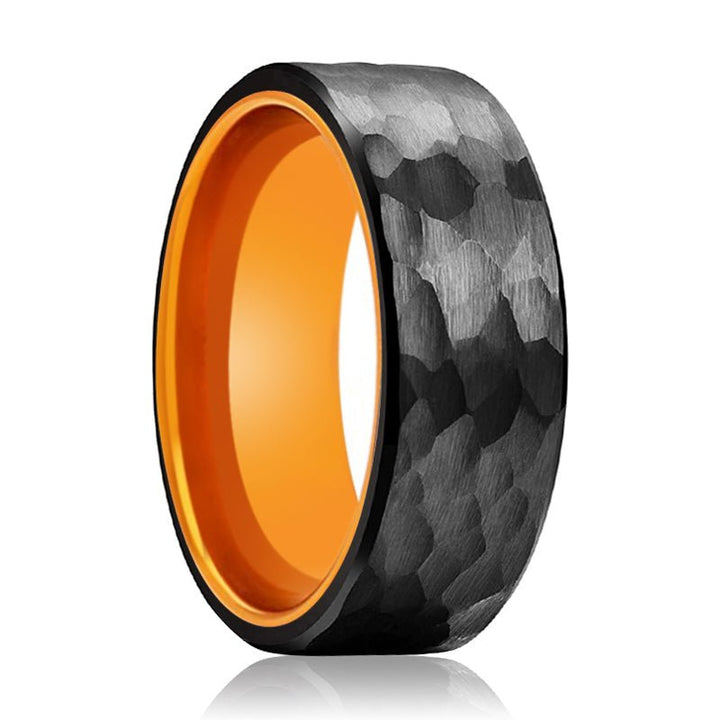 APRICOT | Orange Ring, Black Tungsten Ring, Hammered, Flat - Rings - Aydins Jewelry - 1