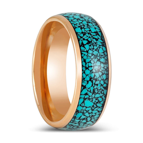 AQUAGLAZE | Rose Gold Tungsten Ring, Domed Ring, Blue Turquoise Inlay - Rings - Aydins Jewelry - 1