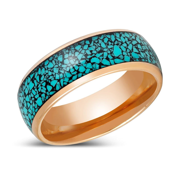 AQUAGLAZE | Rose Gold Tungsten Ring, Domed Ring, Blue Turquoise Inlay - Rings - Aydins Jewelry - 2