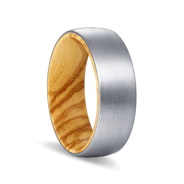 ARBOR | Olive Wood, Silver Tungsten Ring, Brushed, Domed - Rings - Aydins Jewelry - 1