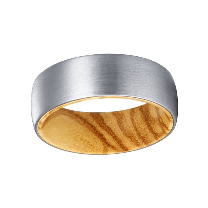 ARBOR | Olive Wood, Silver Tungsten Ring, Brushed, Domed - Rings - Aydins Jewelry - 2