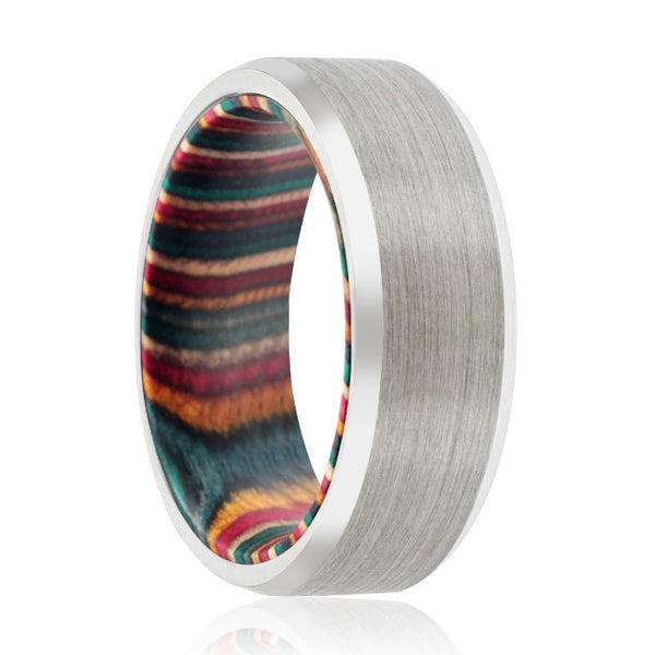 ARC | Multi Color Wood, Silver Tungsten Ring, Brushed, Beveled