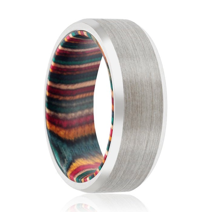 ARC | Multi Color Wood, Silver Tungsten Ring, Brushed, Beveled - Rings - Aydins Jewelry - 1