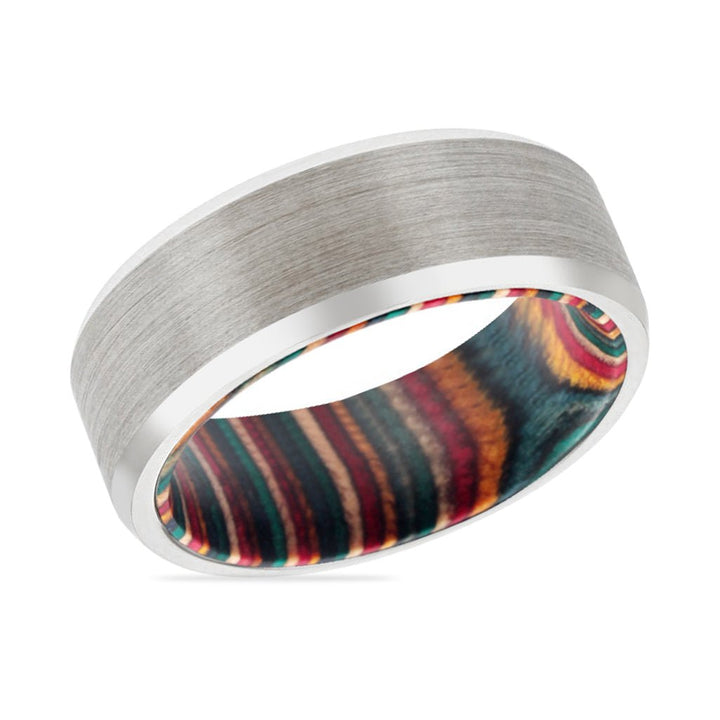 ARC | Multi Color Wood, Silver Tungsten Ring, Brushed, Beveled - Rings - Aydins Jewelry - 2