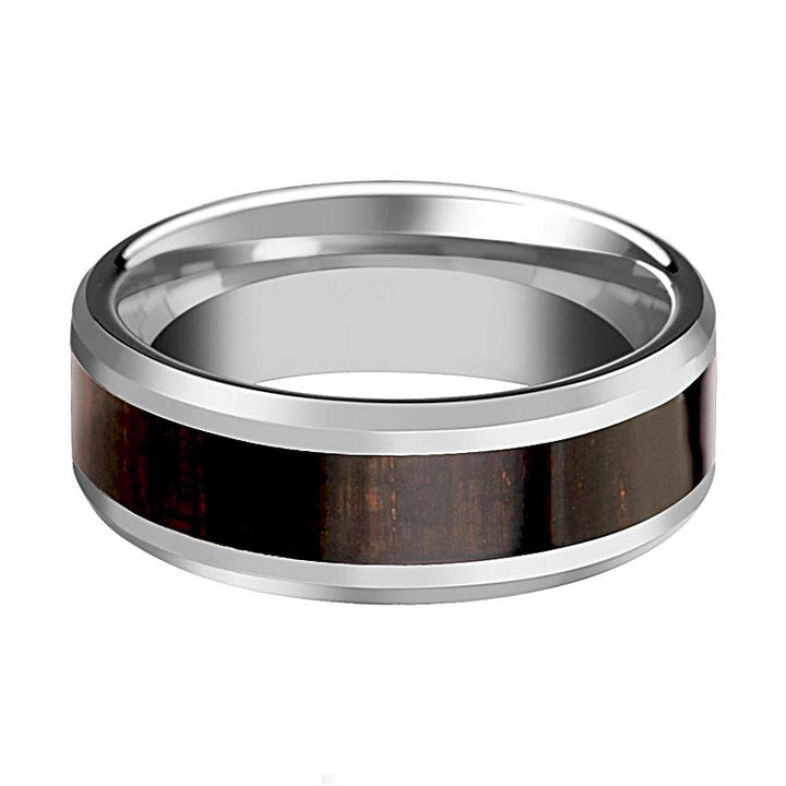 ARCANE | Silver Tungsten Ring, Ebony Wood Inlay, Beveled - Rings - Aydins Jewelry - 2