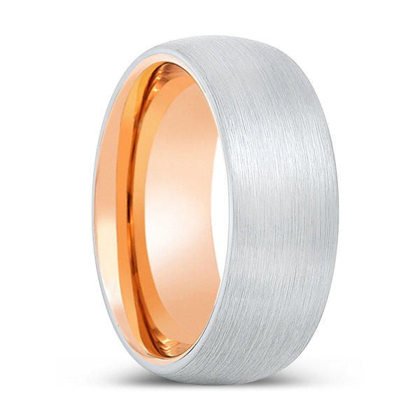 ARCHBISHOP | Rose Gold Ring, White Tungsten Ring, Brushed, Domed - Rings - Aydins Jewelry