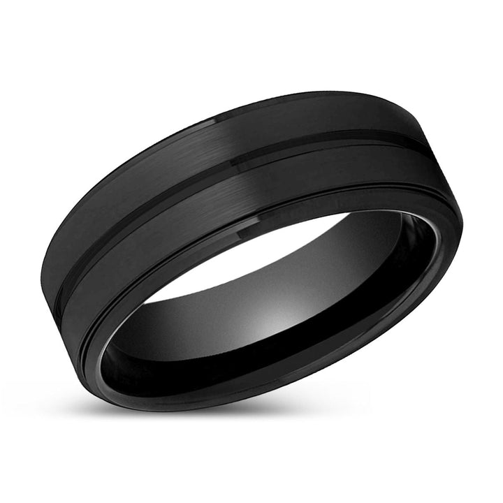 ARCHER | Black Ring, Black Tungsten Ring, Grooved, Stepped Edge - Rings - Aydins Jewelry - 2