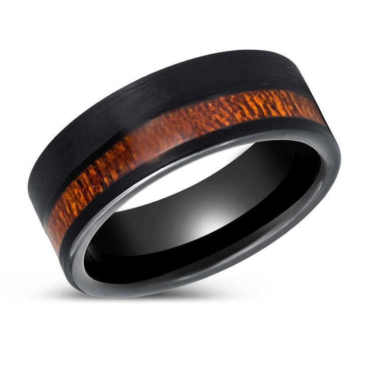 ARCHIE | Black Tungsten Ring, Koa Wood and Inlay, Flat - Rings - Aydins Jewelry - 2