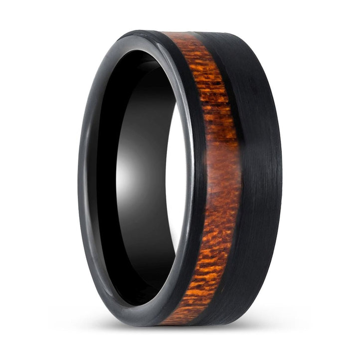 ARCHIE | Black Tungsten Ring, Koa Wood and Inlay, Flat - Rings - Aydins Jewelry - 1