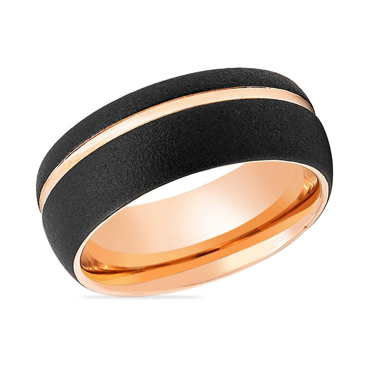 ARGENT | Rose Gold Tungsten Ring, Rose Gold Off-Center Groove, Domed - Rings - Aydins Jewelry - 2