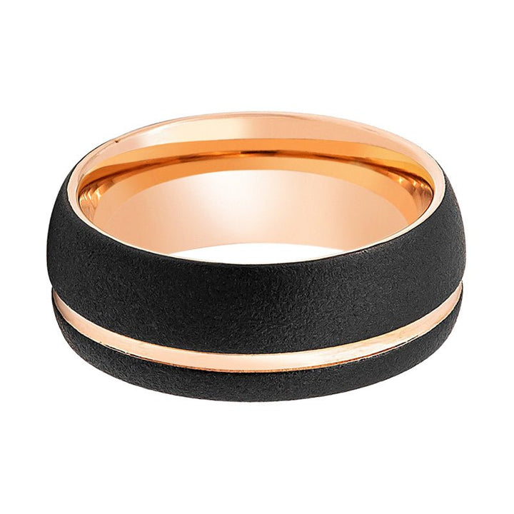 ARGENT | Rose Gold Tungsten Ring, Rose Gold Off-Center Groove, Domed - Rings - Aydins Jewelry - 3