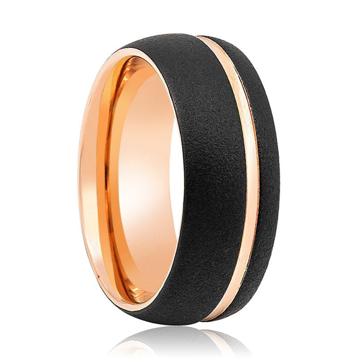 ARGENT | Rose Gold Tungsten Ring, Rose Gold Off-Center Groove, Domed - Rings - Aydins Jewelry - 1