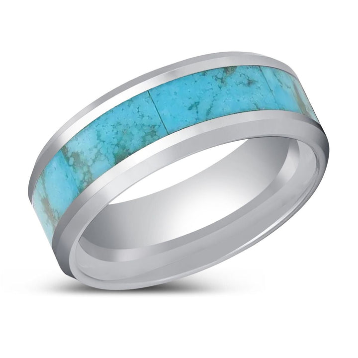 ARIZONA | Tungsten Men Ring, Turquoise Inlay, Beveled Edges - Rings - Aydins Jewelry - 2