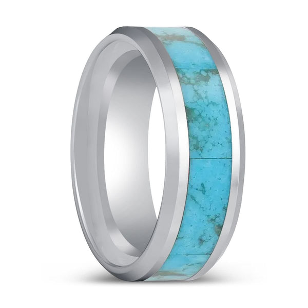 ARIZONA | Tungsten Men Ring, Turquoise Inlay, Beveled Edges - Rings - Aydins Jewelry