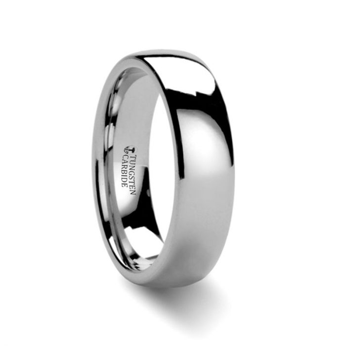 ARLINGTON | White Tungsten Ring, Silver Shiny, Domed - Rings - Aydins Jewelry