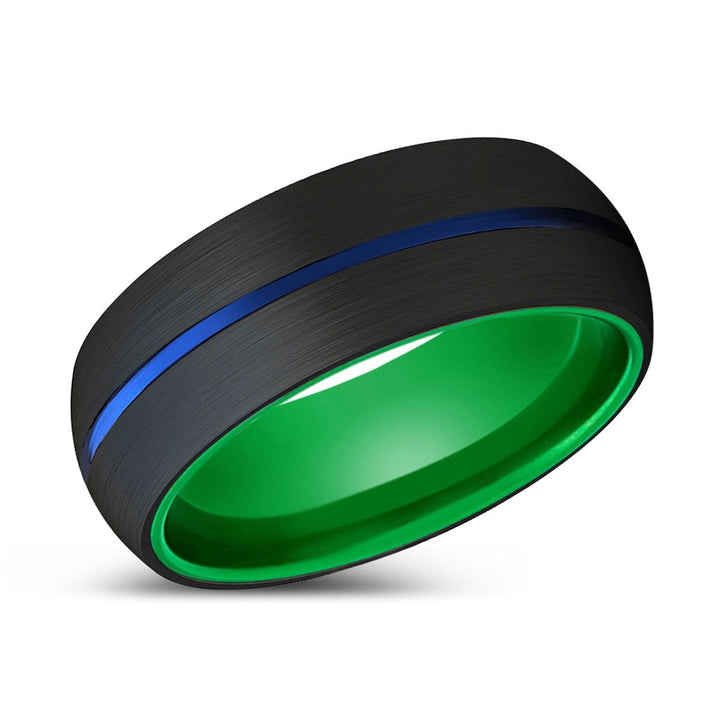ARMINIO | Green Ring, Black Tungsten Ring, Blue Groove, Domed - Rings - Aydins Jewelry - 2