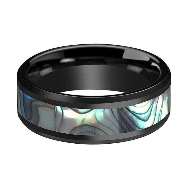 ARMOR | Black Ceramic Ring, Shell Inlay, Beveled - Rings - Aydins Jewelry - 2