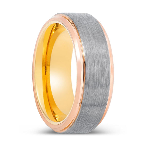 ARMORED | Gold Ring, Silver Tungsten Ring, Brushed, Rose Gold Stepped Edge - Rings - Aydins Jewelry