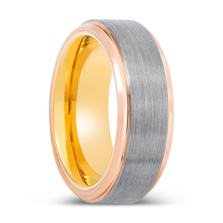 ARMORED | Gold Ring, Silver Tungsten Ring, Brushed, Rose Gold Stepped Edge - Rings - Aydins Jewelry - 1