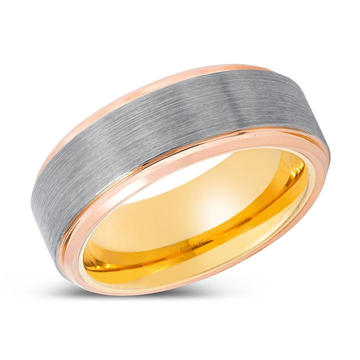 ARMORED | Gold Ring, Silver Tungsten Ring, Brushed, Rose Gold Stepped Edge - Rings - Aydins Jewelry - 2